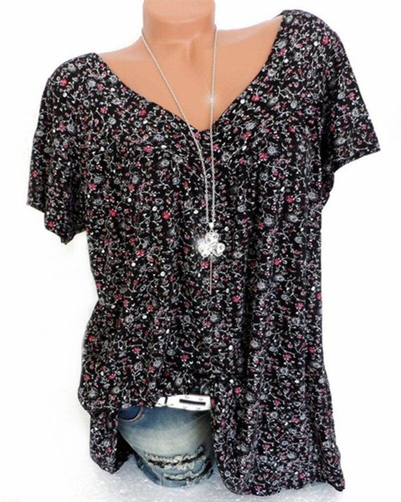 V-neck loose short-sleeved t-shirt