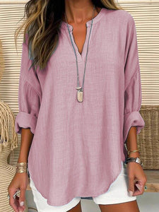 Women's Regular V-Neck Long Sleeve Loose Shirt