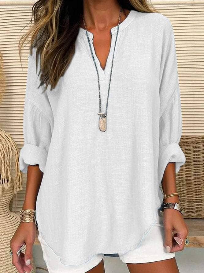 Women's Regular V-Neck Long Sleeve Loose Shirt