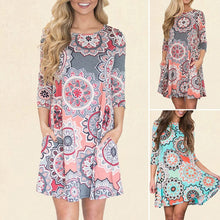 Load image into Gallery viewer, Sunflower Print Crew Neck Fashion Dress
