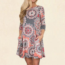 Load image into Gallery viewer, Sunflower Print Crew Neck Fashion Dress
