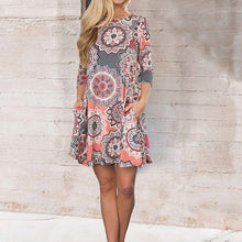 Load image into Gallery viewer, Sunflower Print Crew Neck Fashion Dress
