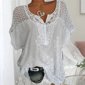 Embroidered Batwing Short Sleeve Shirt