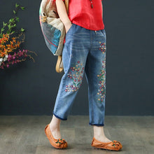 Load image into Gallery viewer, Retro Style Embroidered Loose Jeans
