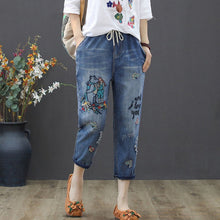 Load image into Gallery viewer, Retro Style Embroidered Loose Jeans
