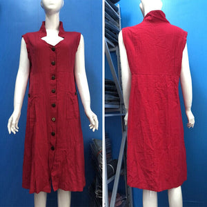 Ladies V-Neck Single Breasted Slim Fit Cotton Linen Dress