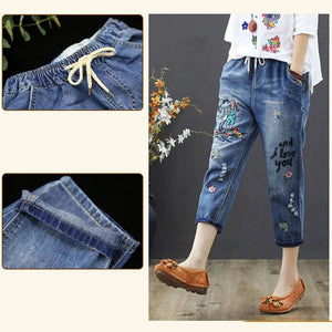 Retro Style Embroidered Loose Jeans