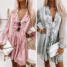 Load image into Gallery viewer, V-Neck Solid Chiffon Mini Dress
