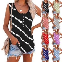 Load image into Gallery viewer, Women&#39;s Diagonal Stripe Button Crew Neck Tank Top
