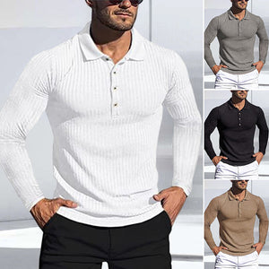 Stretch Vertical Long-sleeved Polo Sweater