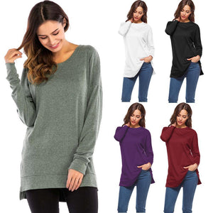 Women's Side Split Loose Casual Pullover Tunic Tops