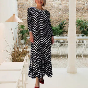 Polka Dot Long Sleeve Long Dress