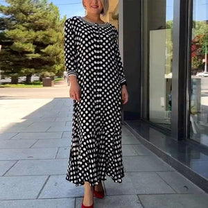 Polka Dot Long Sleeve Long Dress