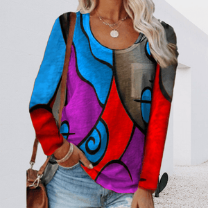 Casual Color Block Long Sleeve T-Shirt