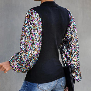 Half Turtle Neck Sequins Blouse