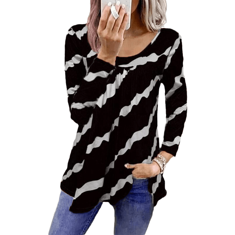 Striped Print Loose Long Sleeve T-Shirt