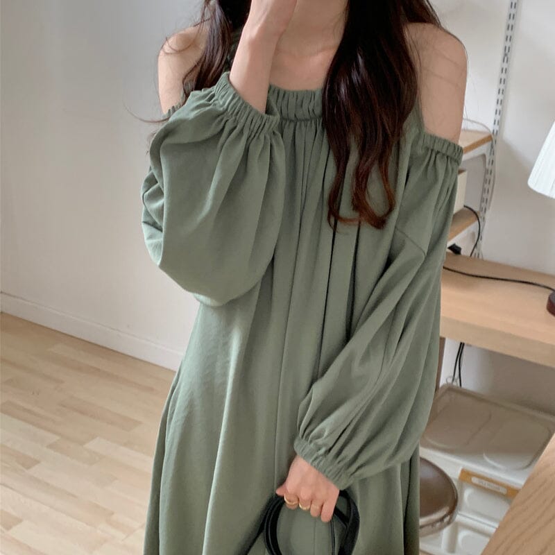 Off Shoulder Balloon Sleeve Dress