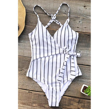 Load image into Gallery viewer, Black&amp;White Stripe One-Piece Swimsuit
