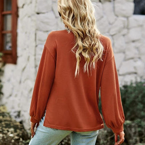 Plain Textured Basic Tops Pullover Blouses