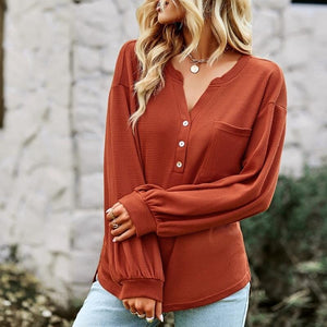 Plain Textured Basic Tops Pullover Blouses